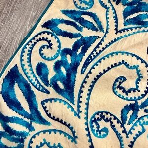 Boho Embroidered Table Runner • Blue & Teal Tufted Cotton • Artisan India Decor